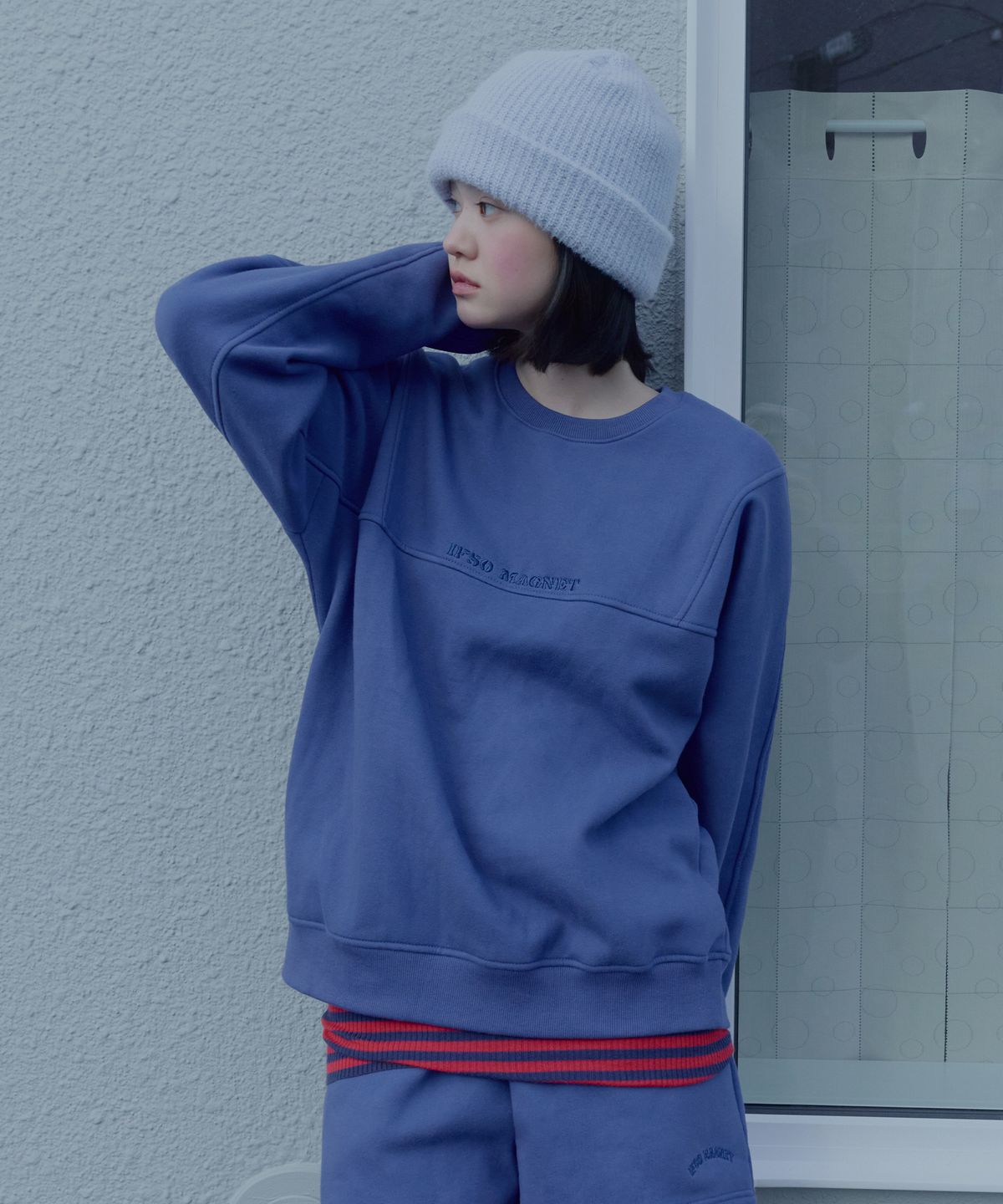 이프소마그넷(IFSO MAGNET) Embroidered Long Beanie - LIGHT BLUE