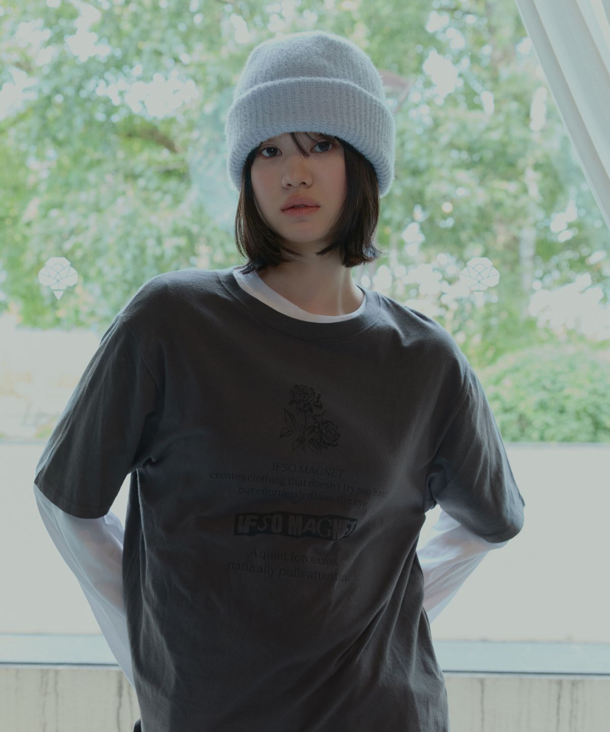 이프소마그넷(IFSO MAGNET) Embroidered Long Beanie - LIGHT BLUE