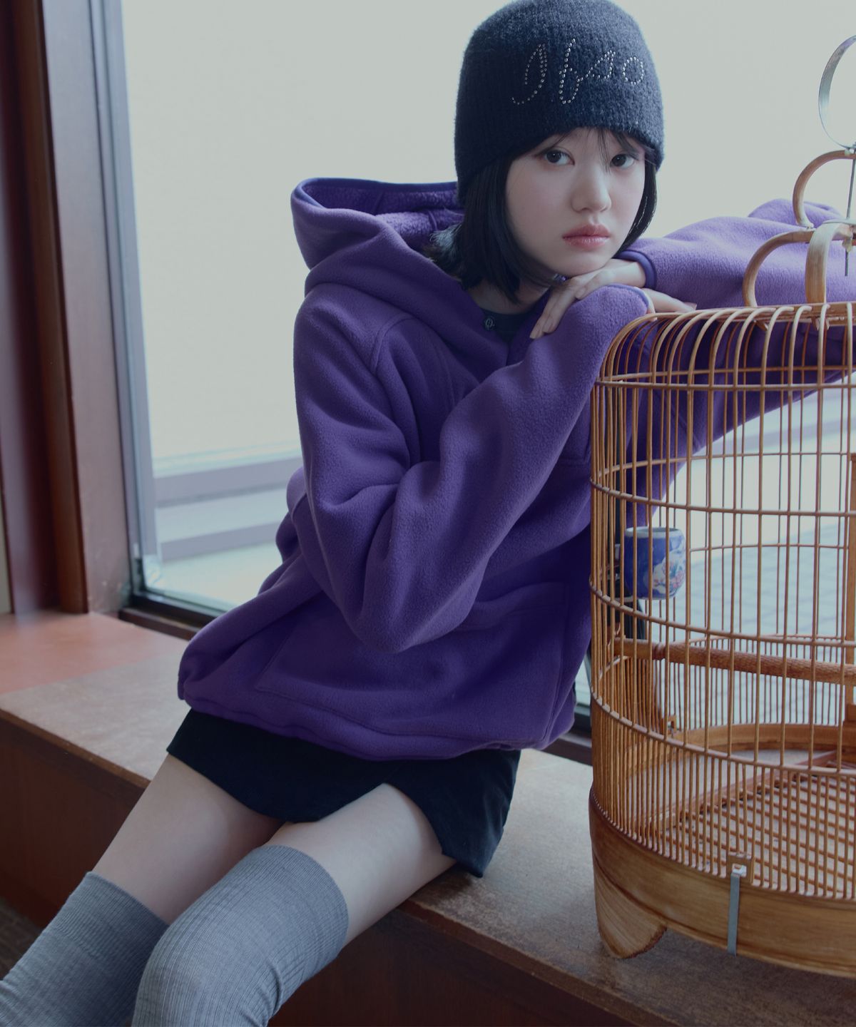 이프소마그넷(IFSO MAGNET) Hooded Button Fleece Anorak - PURPLE