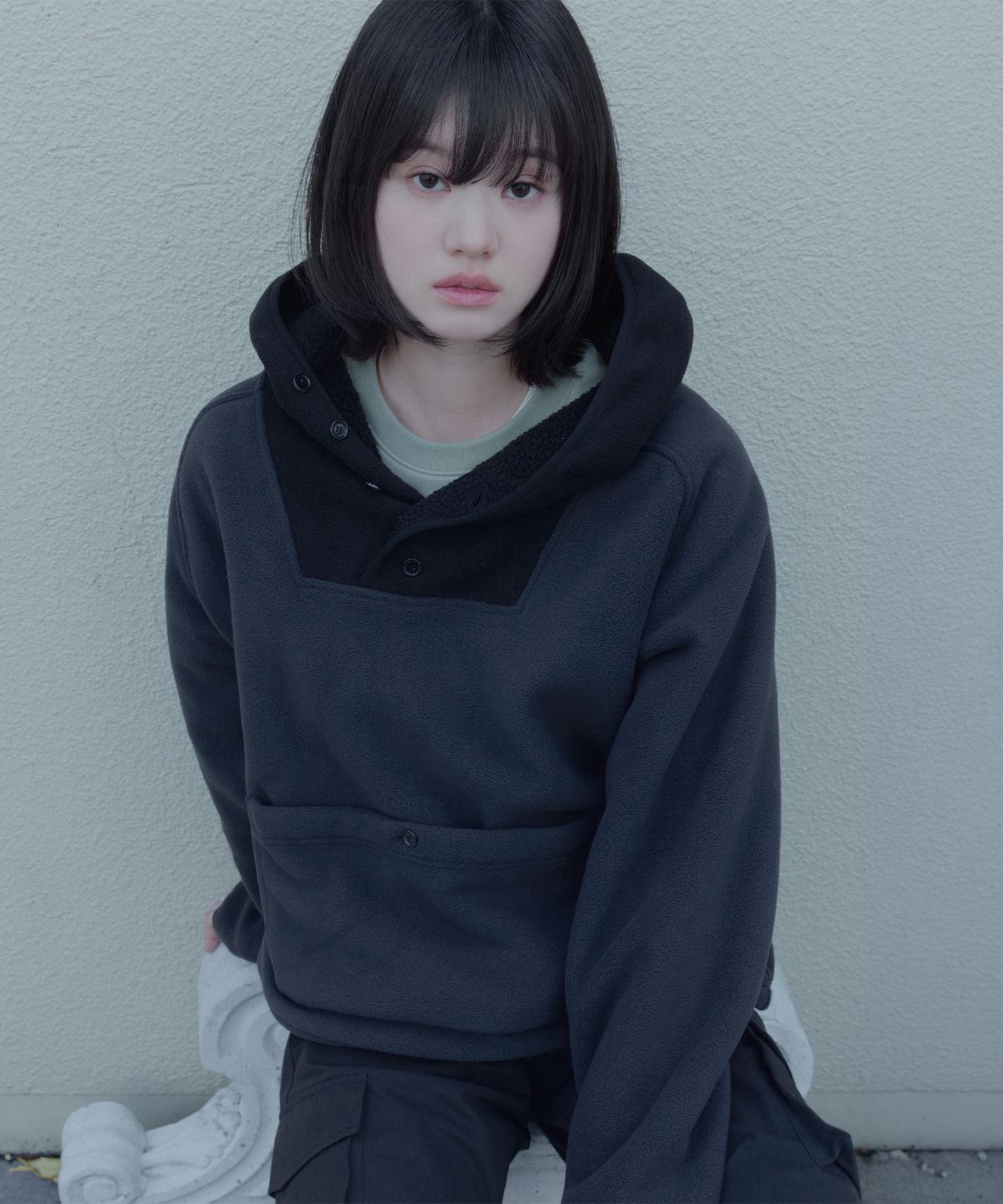 이프소마그넷(IFSO MAGNET) Hooded Button Fleece Anorak - CHARCOAL