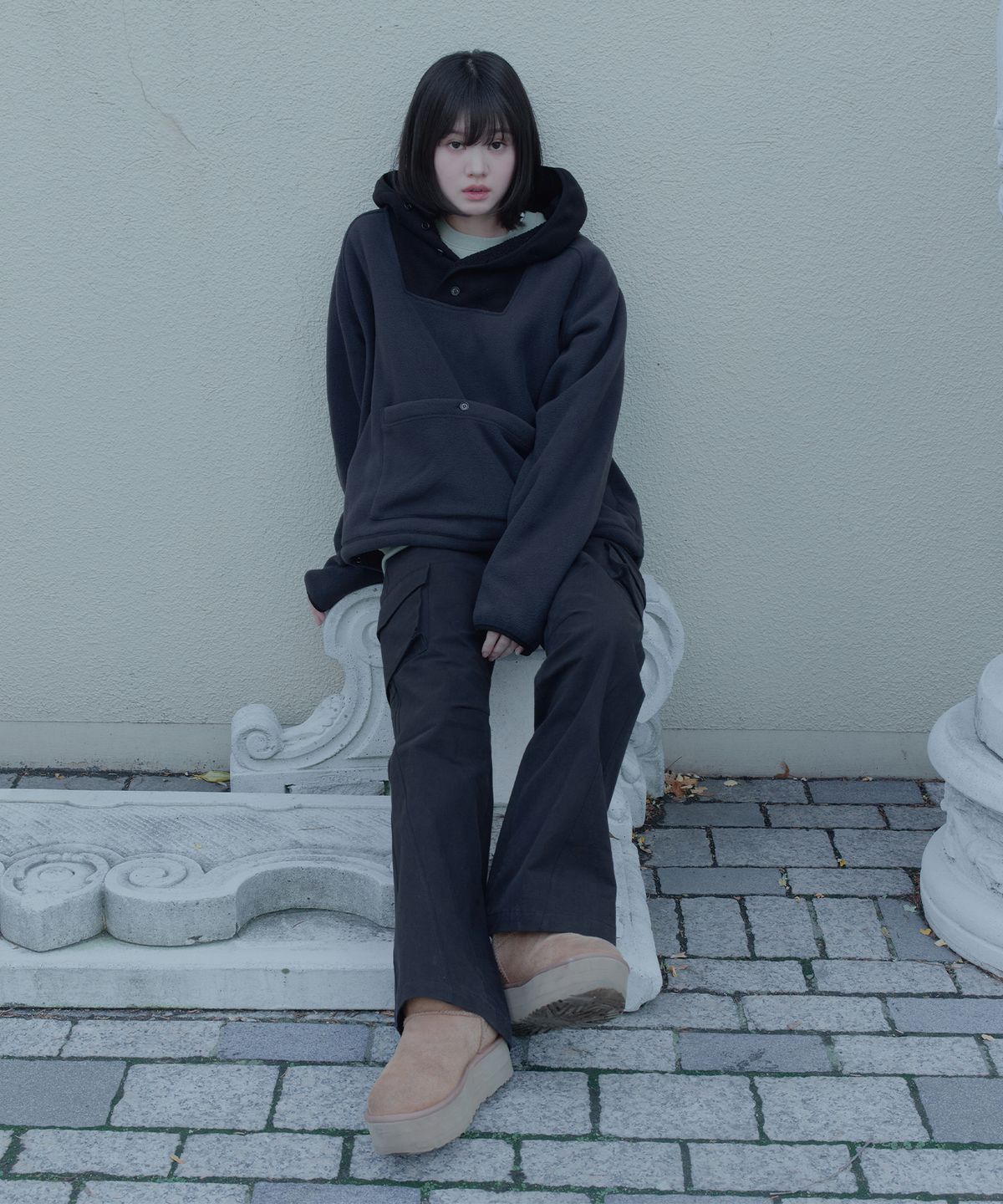 이프소마그넷(IFSO MAGNET) Hooded Button Fleece Anorak - CHARCOAL