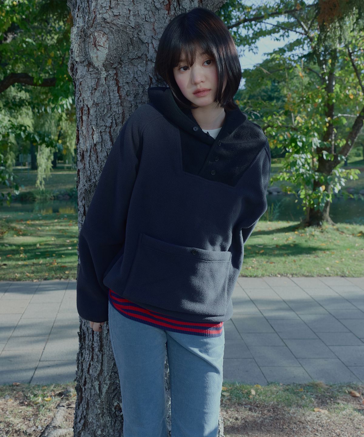 이프소마그넷(IFSO MAGNET) Hooded Button Fleece Anorak - CHARCOAL