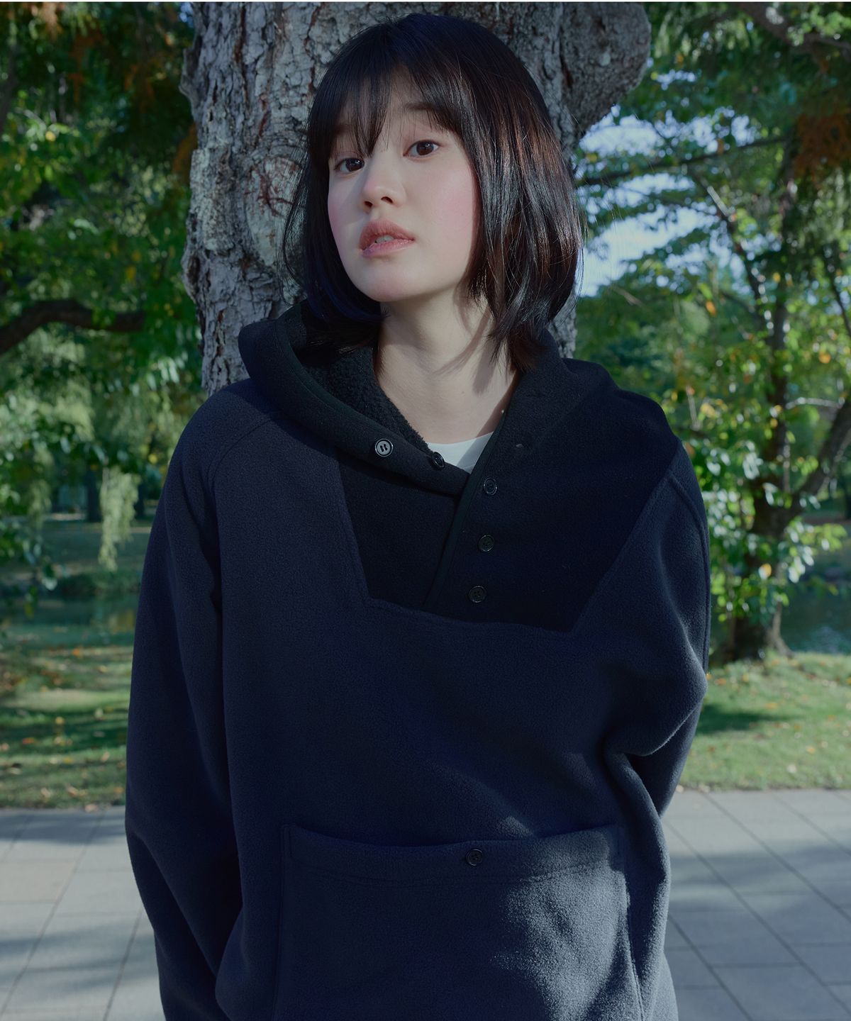 이프소마그넷(IFSO MAGNET) Hooded Button Fleece Anorak - CHARCOAL