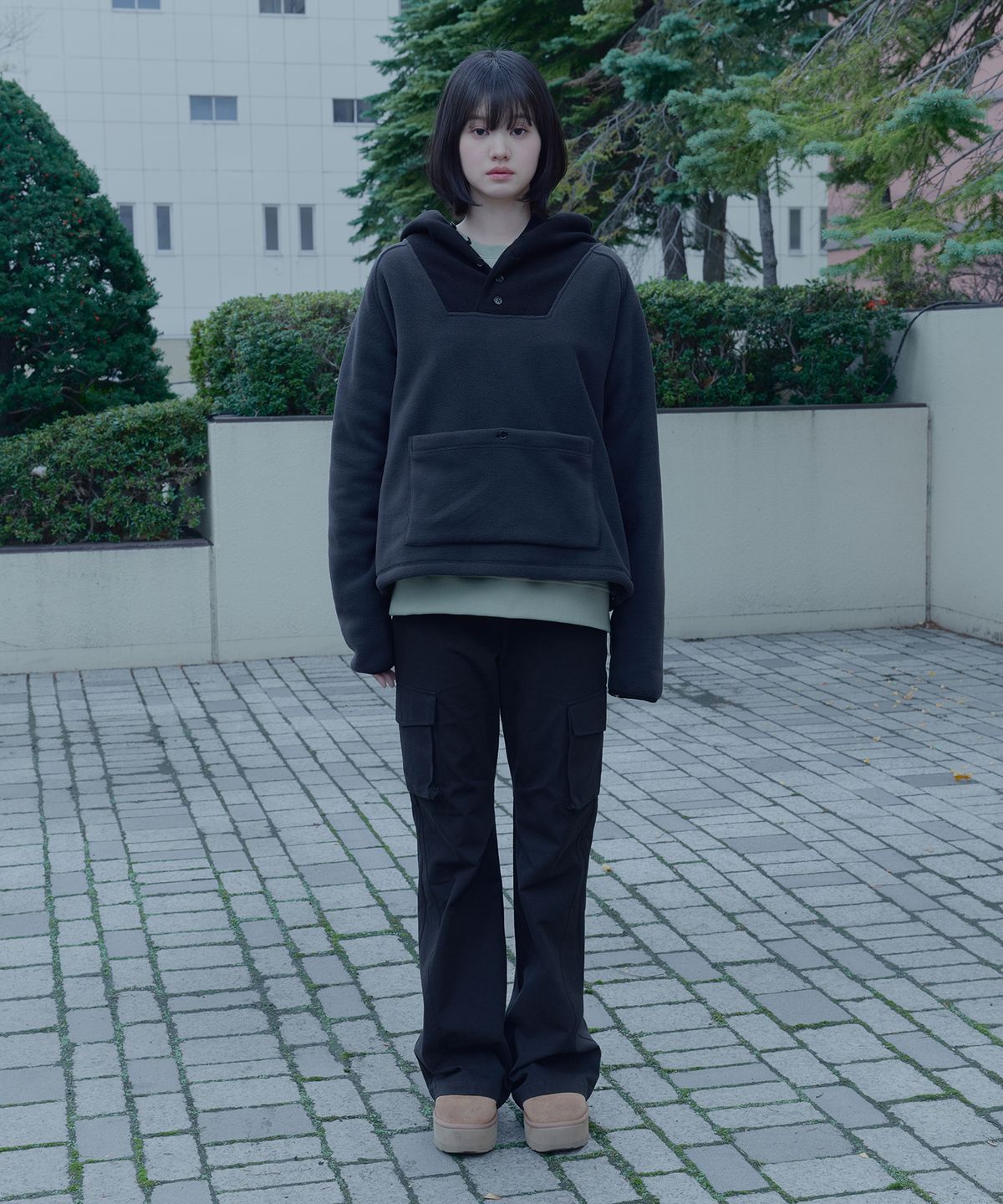이프소마그넷(IFSO MAGNET) Hooded Button Fleece Anorak - CHARCOAL