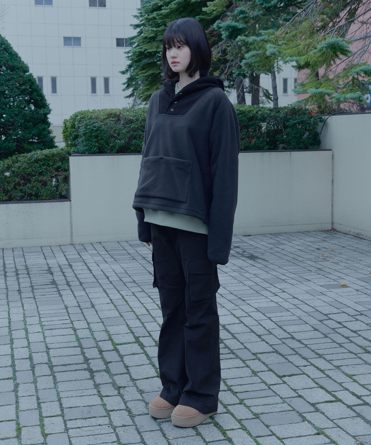 이프소마그넷(IFSO MAGNET) Hooded Button Fleece Anorak - CHARCOAL