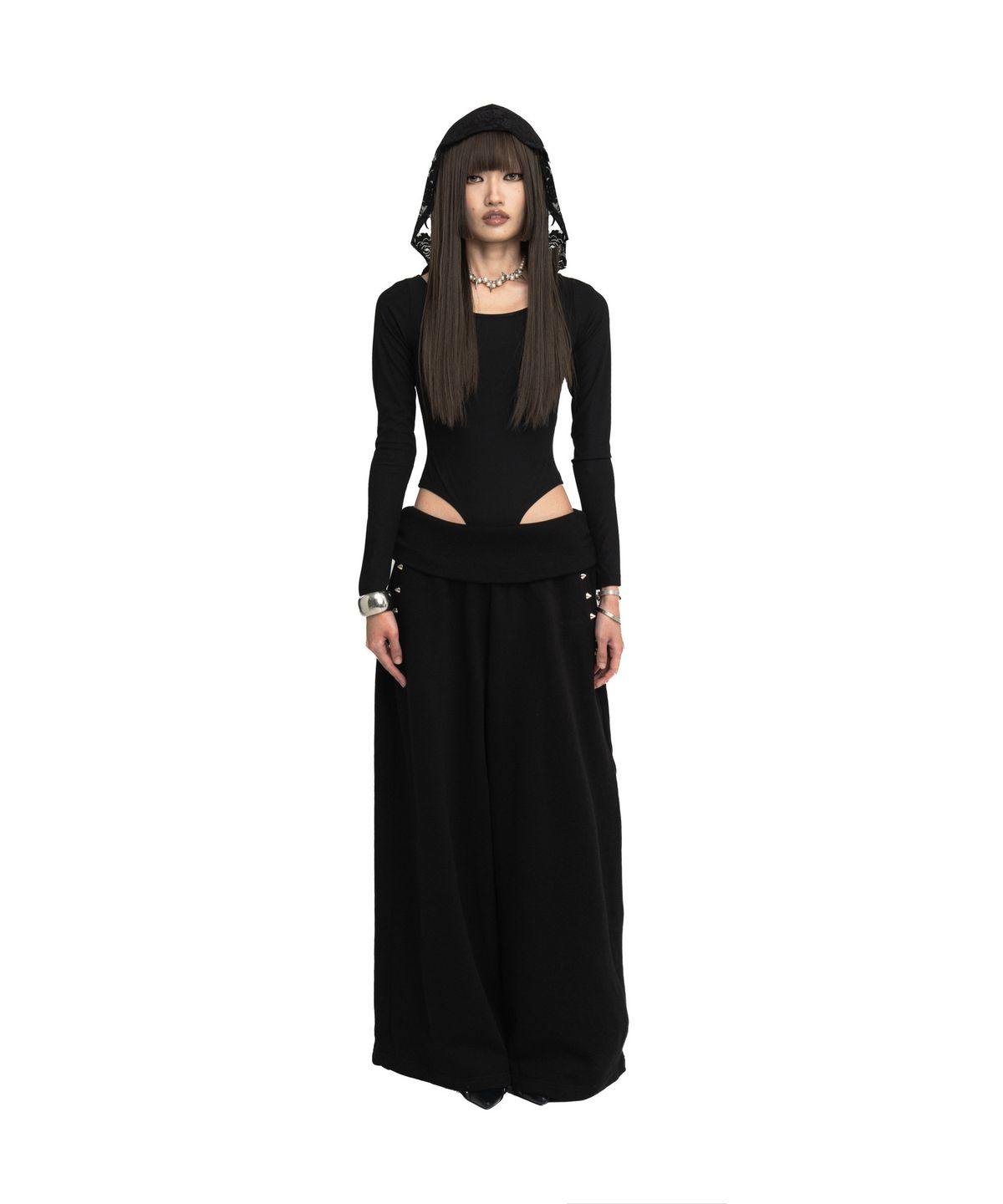 카이야(KAIYA) Lace Hood Bodysuit - black