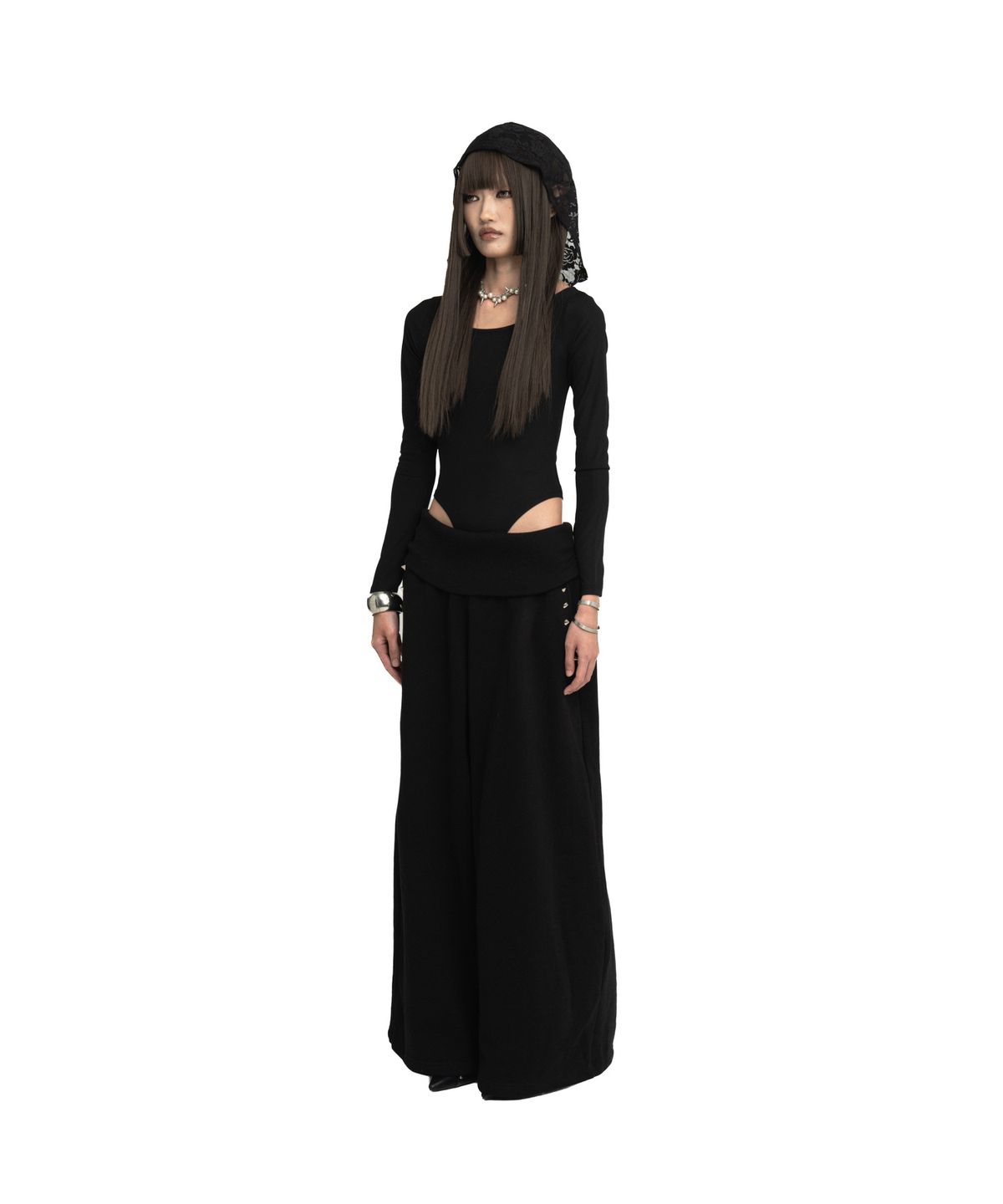 카이야(KAIYA) Lace Hood Bodysuit - black
