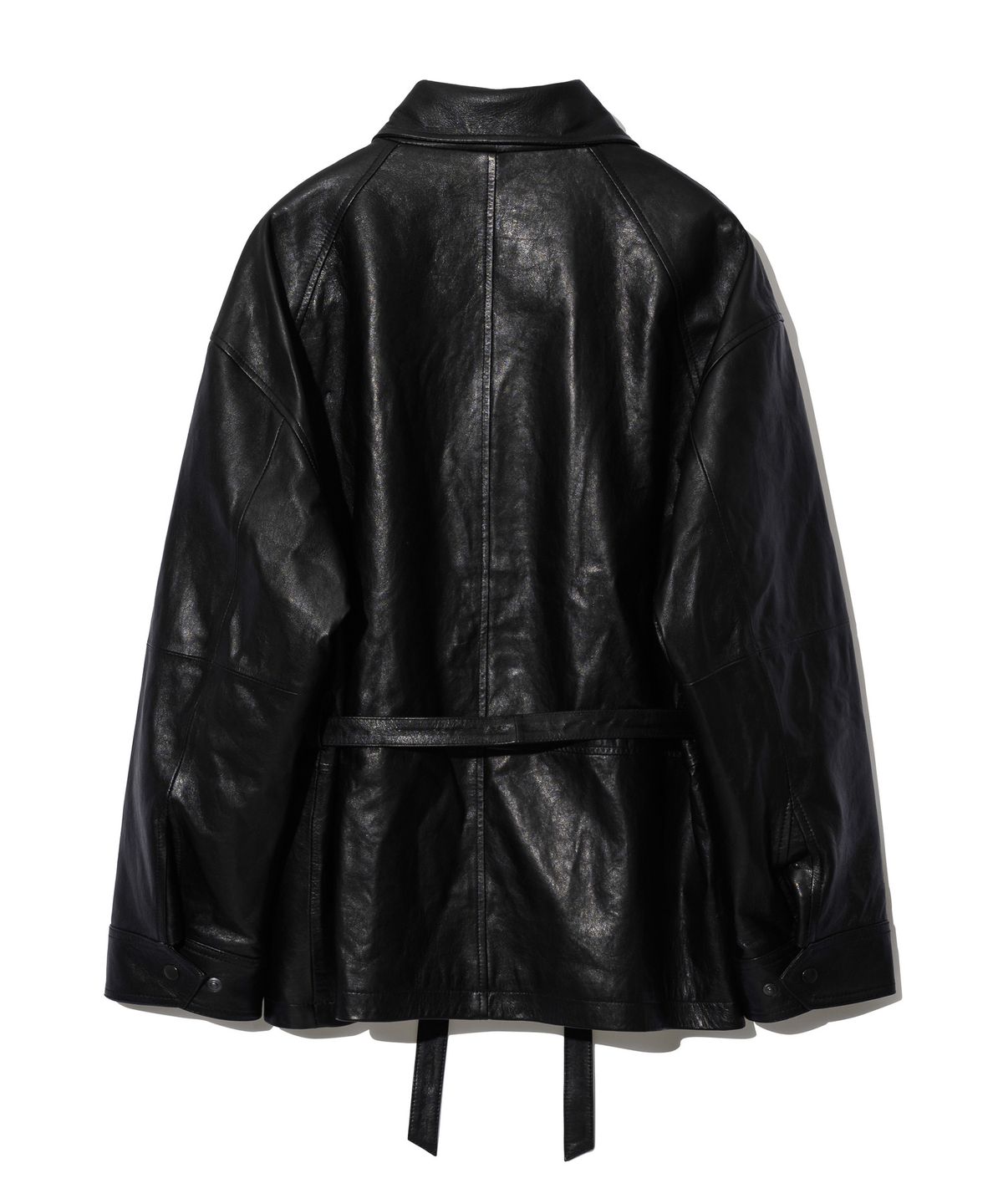 앤드로스(ANDROS) Lamb Leather Belted Half Coat (Black)