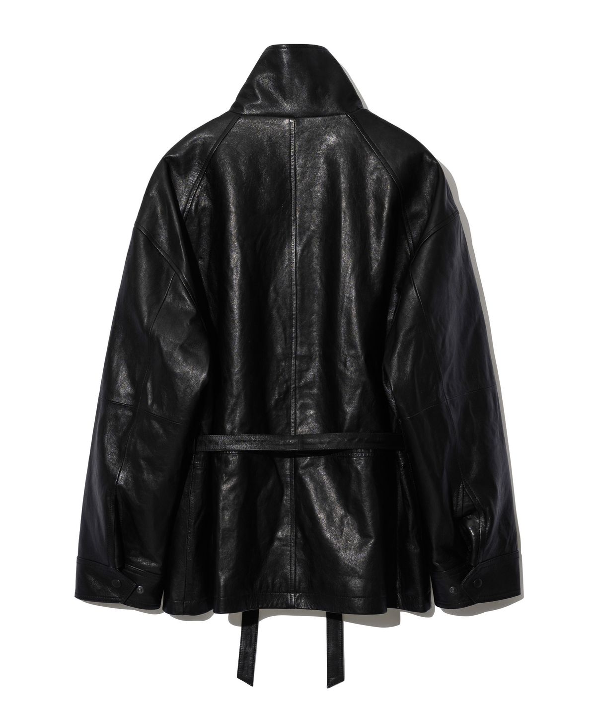 앤드로스(ANDROS) Lamb Leather Belted Half Coat (Black)