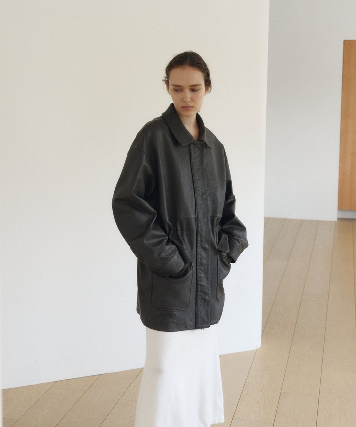 앤드로스(ANDROS) Goat Leather Coat (Charcoal Brown)