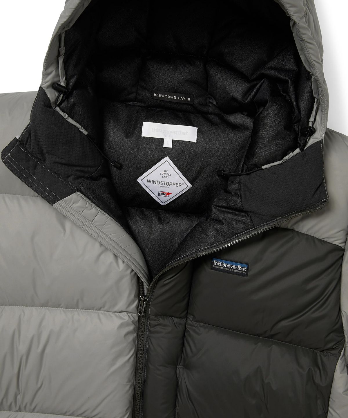디스이즈네버댓(THISISNEVERTHAT) GORE-TEX WINDSTOPPER Puffer Down Jacket Warm Grey
