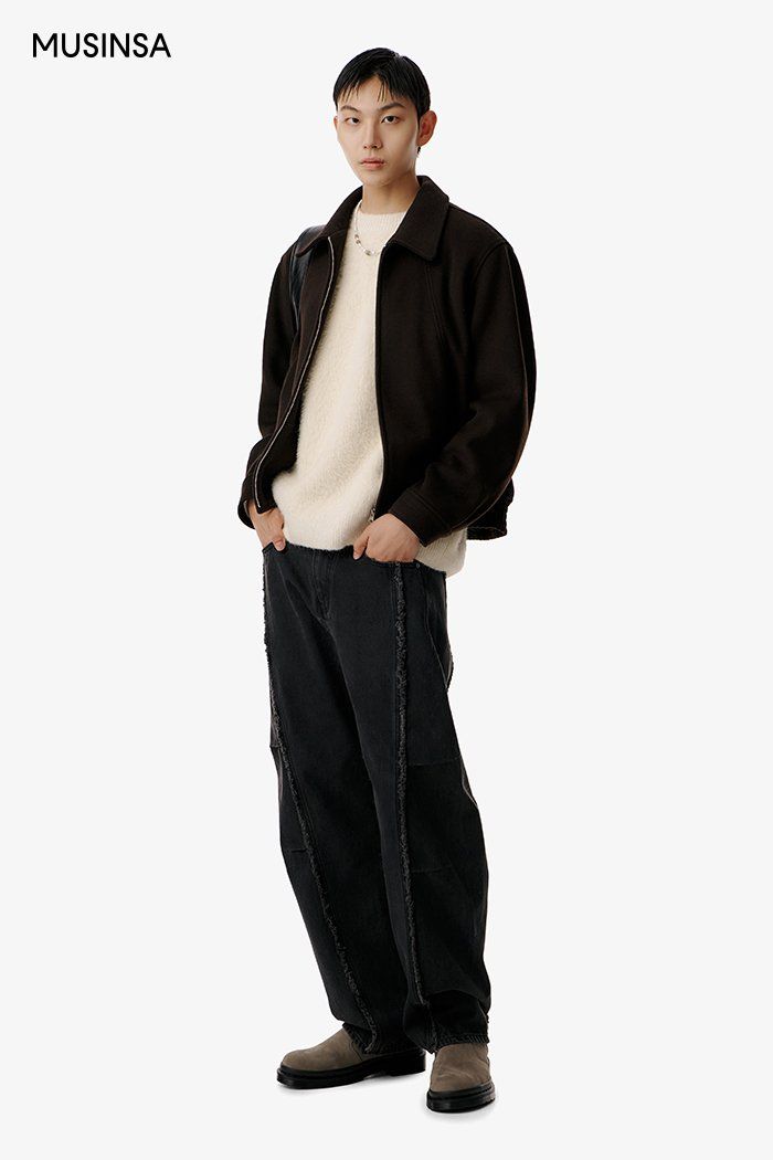 비슬로우(BESLOW) WOOL WIDE COLLAR HARRINGTON JACKET BLACK - 사이즈