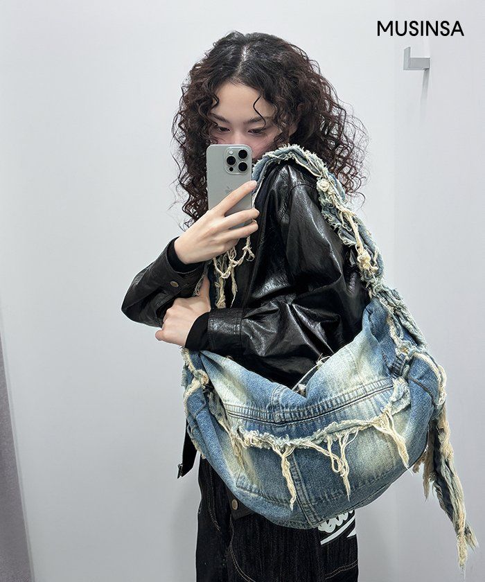 스컬프터(SCULPTOR) Destroyed Denim Duffel Bag Vintage Blue