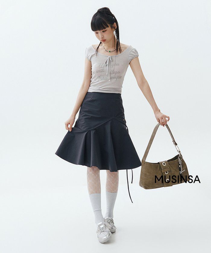 미세키서울(MISEKI SEOUL) Shirring ruffle midi skirt BLACK - 사이즈