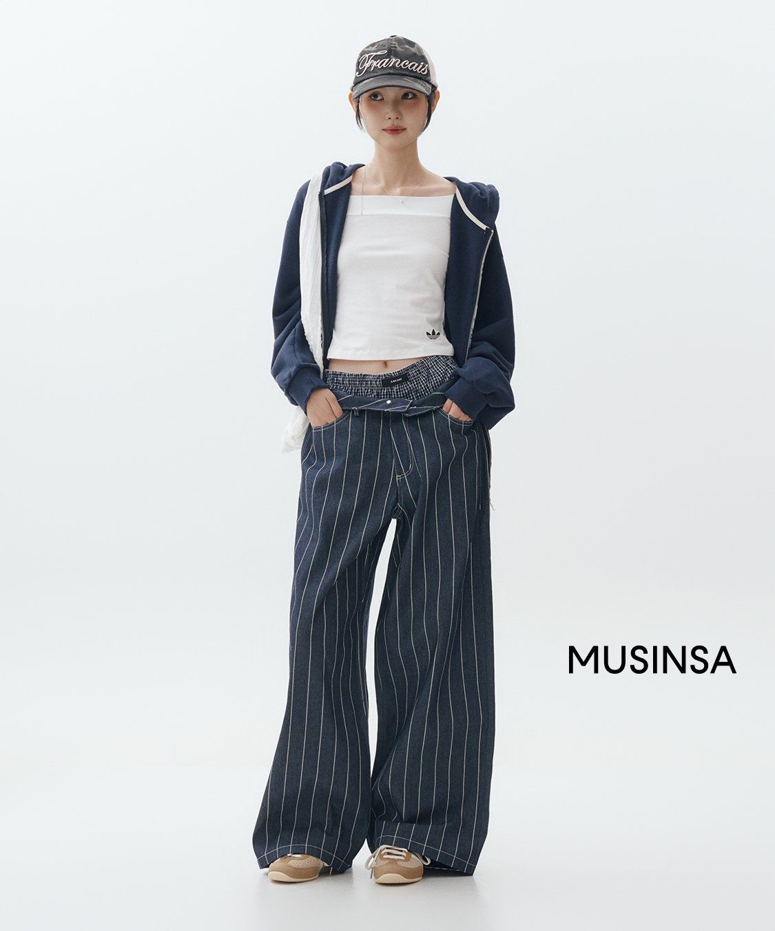 아캄(AAKAM) Striped Cinch Back Denim Pants (Black) - 사이즈 & 후기