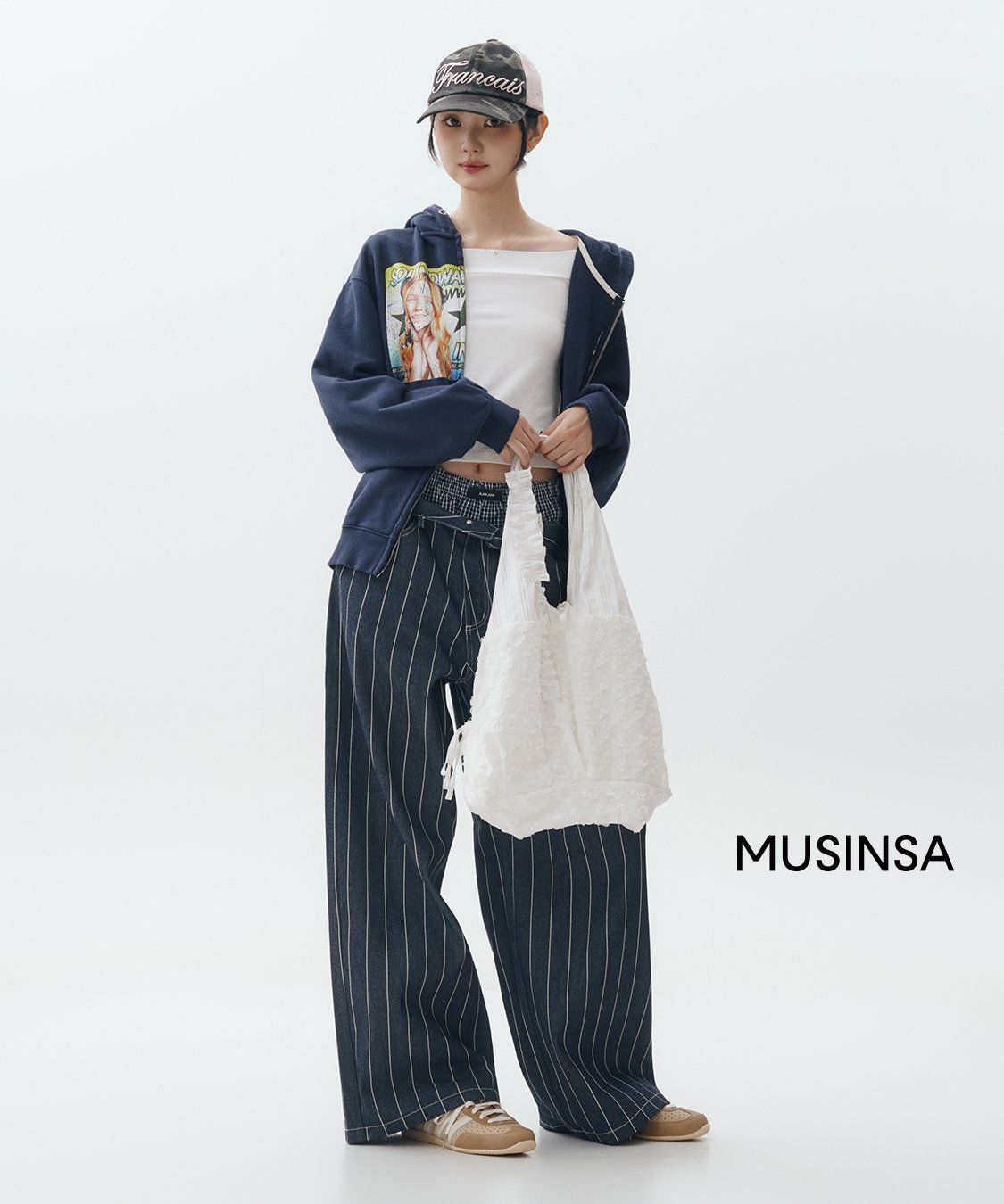 아캄(AAKAM) Striped Cinch Back Denim Pants (Black) - 사이즈 & 후기