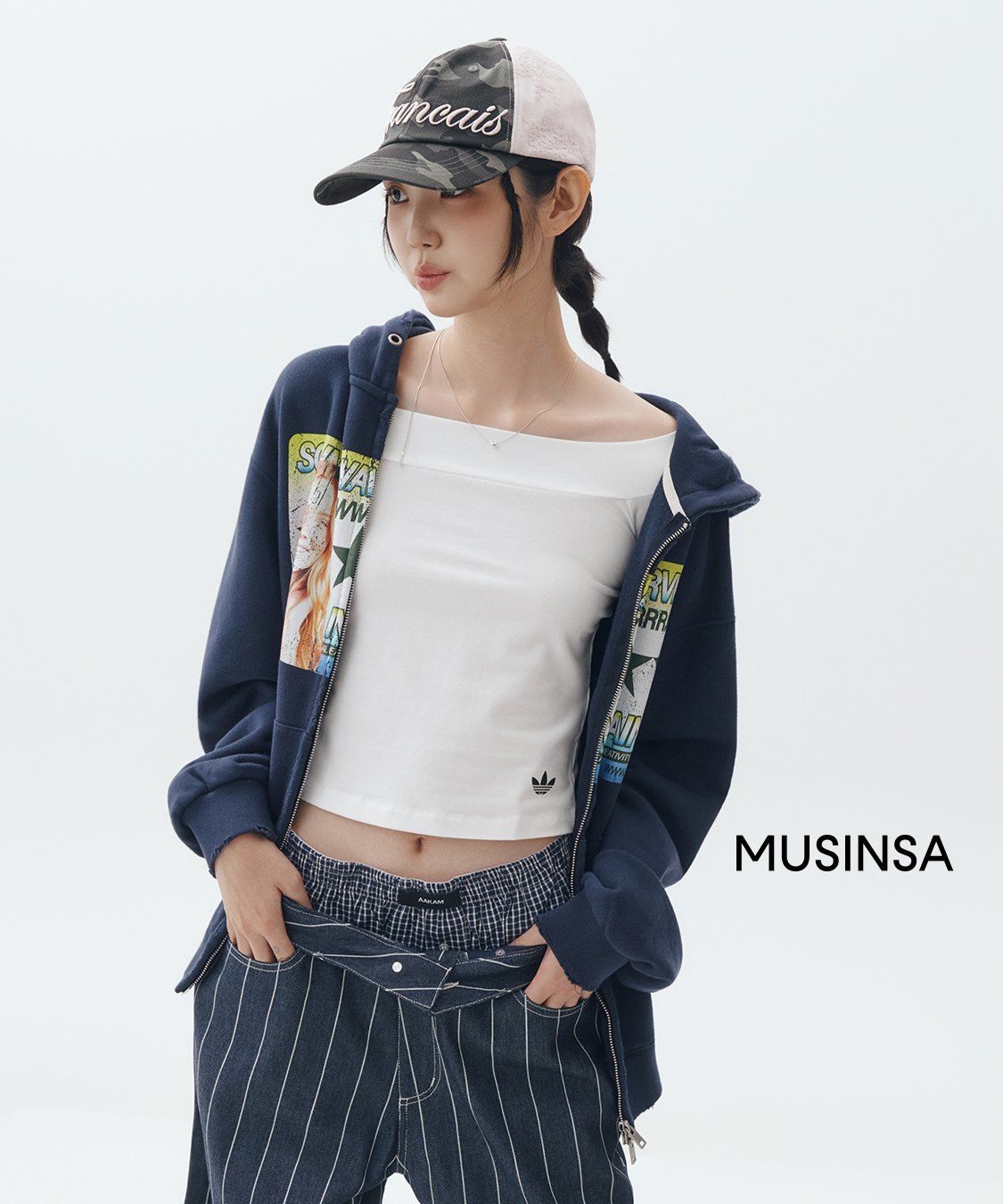 아캄(AAKAM) Striped Cinch Back Denim Pants (Blue) - 사이즈 & 후기