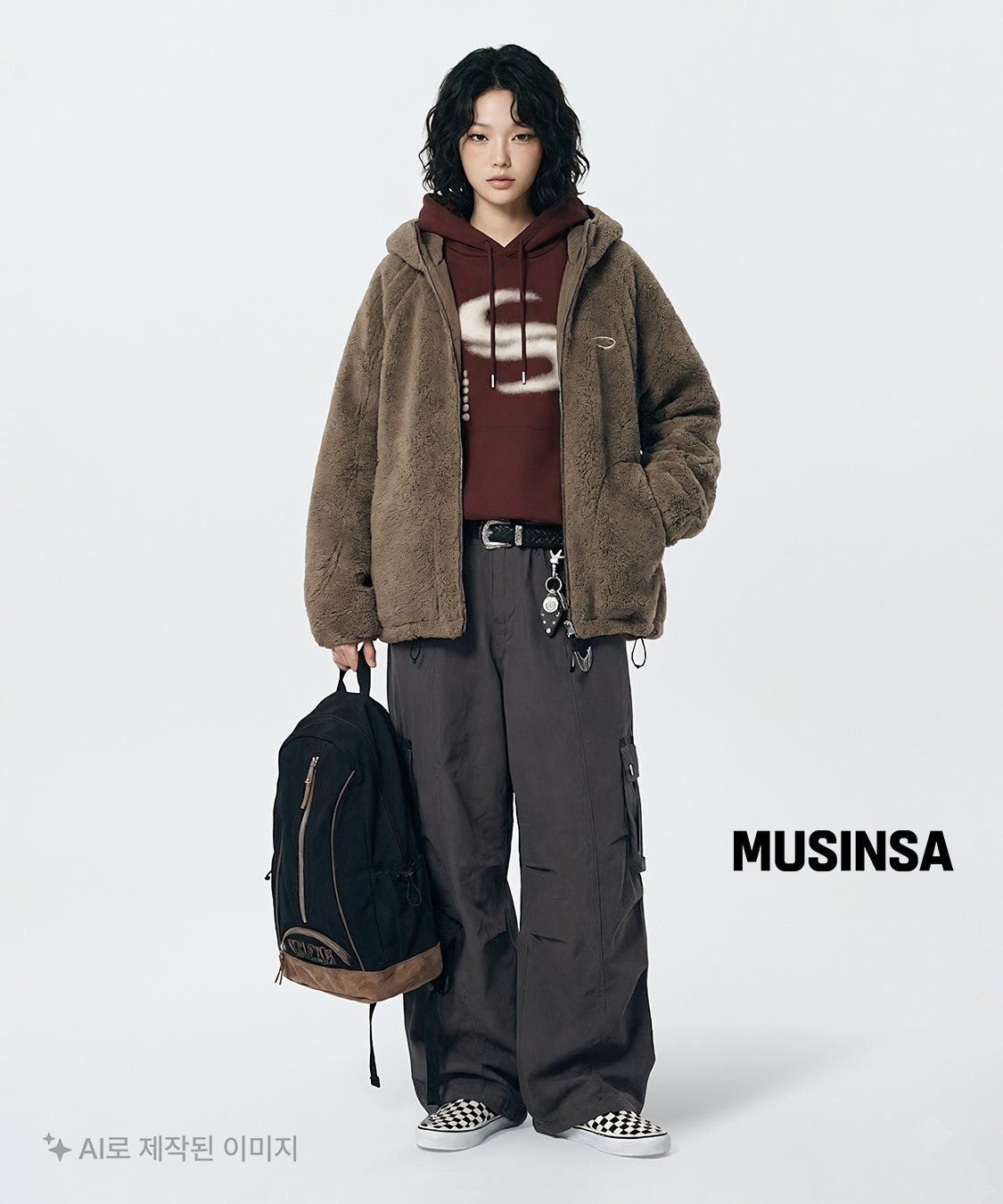 아캄(AAKAM) Knee Pin-tuck Contrast Cargo Pants (Dark Gray