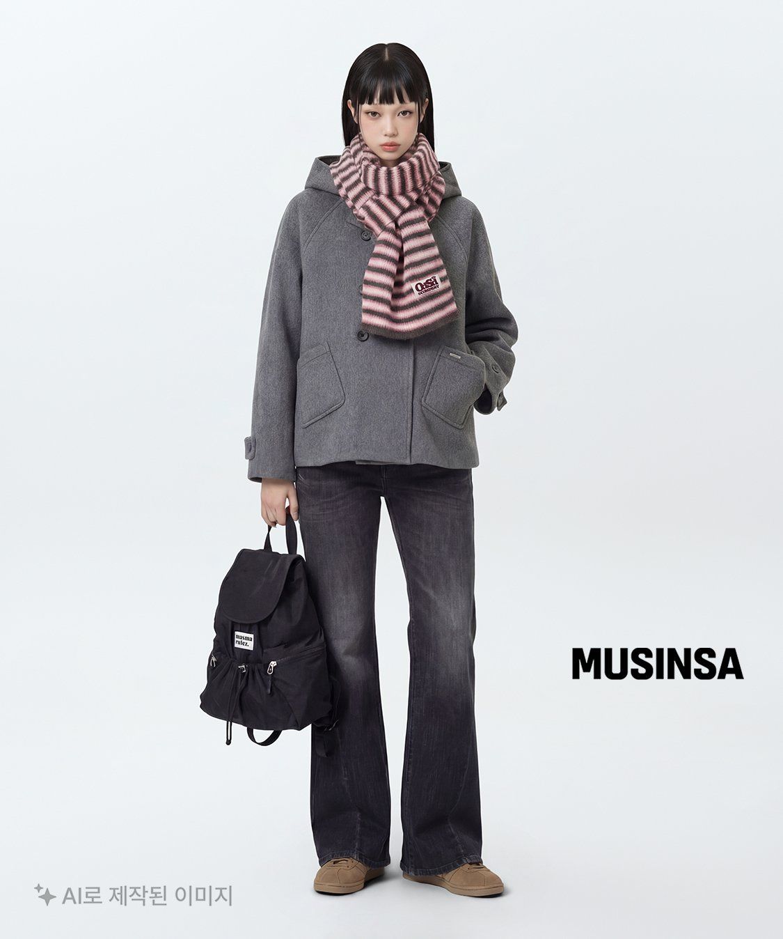 미세키서울(MISEKI SEOUL) Hoodie double button coat CHARCOAL