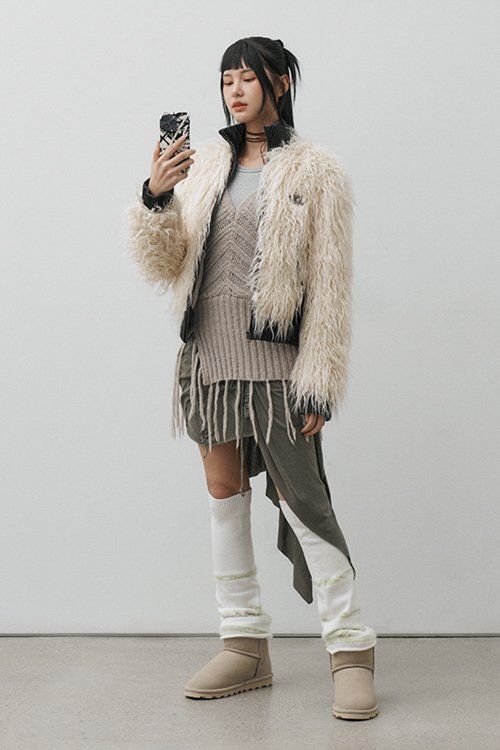 스컬프터(SCULPTOR) Faux Mongolian Shearling Jacket Black - 사이즈