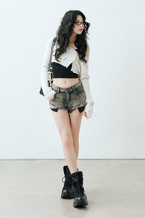 보헤미안 서울(BOHEMSEO) DESTROYED GRAY DENIM SHORTS - 사이즈