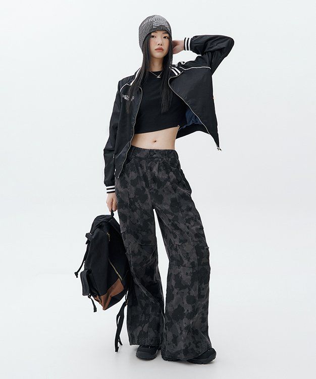 아캄(AAKAM) Knee Pin-tuck Camouflage Twill Pants (Black) - 사이즈