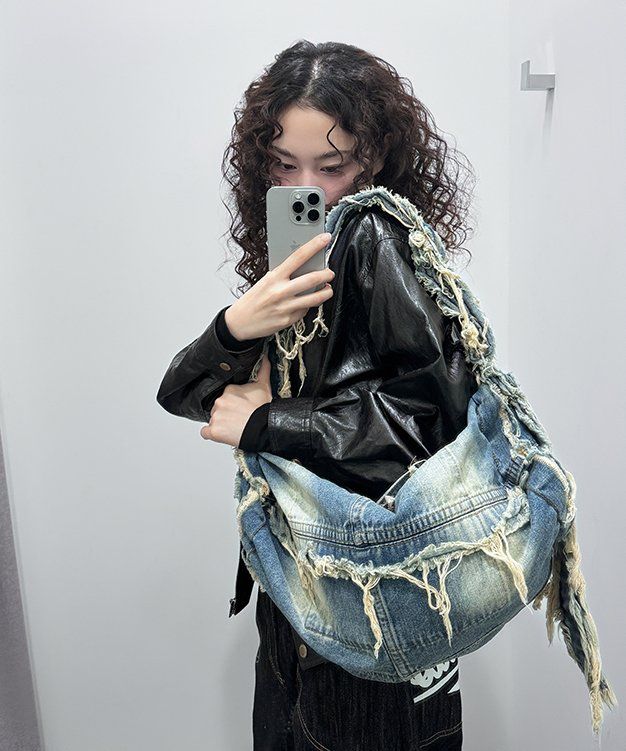 스컬프터(SCULPTOR) Destroyed Denim Duffel Bag Vintage Blue