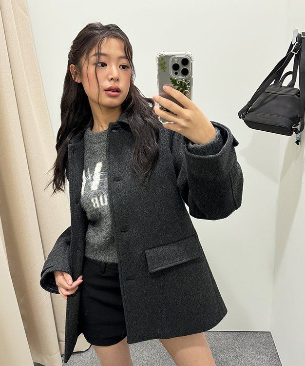 ジャケット・アウター OHESHIO CHECK HALF WOOL COAT BLACK MUSINSA公式 | OHESHIO CHECK HALF WOOL COAT, BLACK