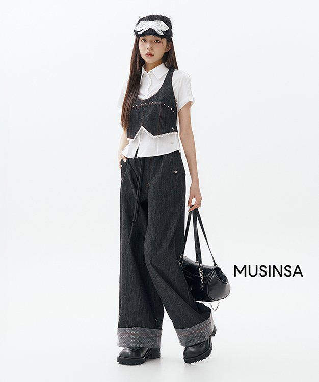 【CHERRYQUIRI】lace layered roll up denim - indigo 체리퀴리(CHERRYQUIRI) lace layered roll up denim - indigo