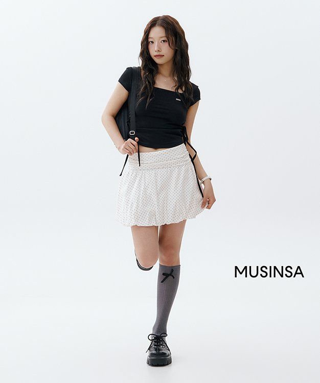 KHAKIPOINT ■ Ribbon Shirring T-shirt 카키포인트(KHAKIPOINT) Ribbon Shirring T-shirt (black