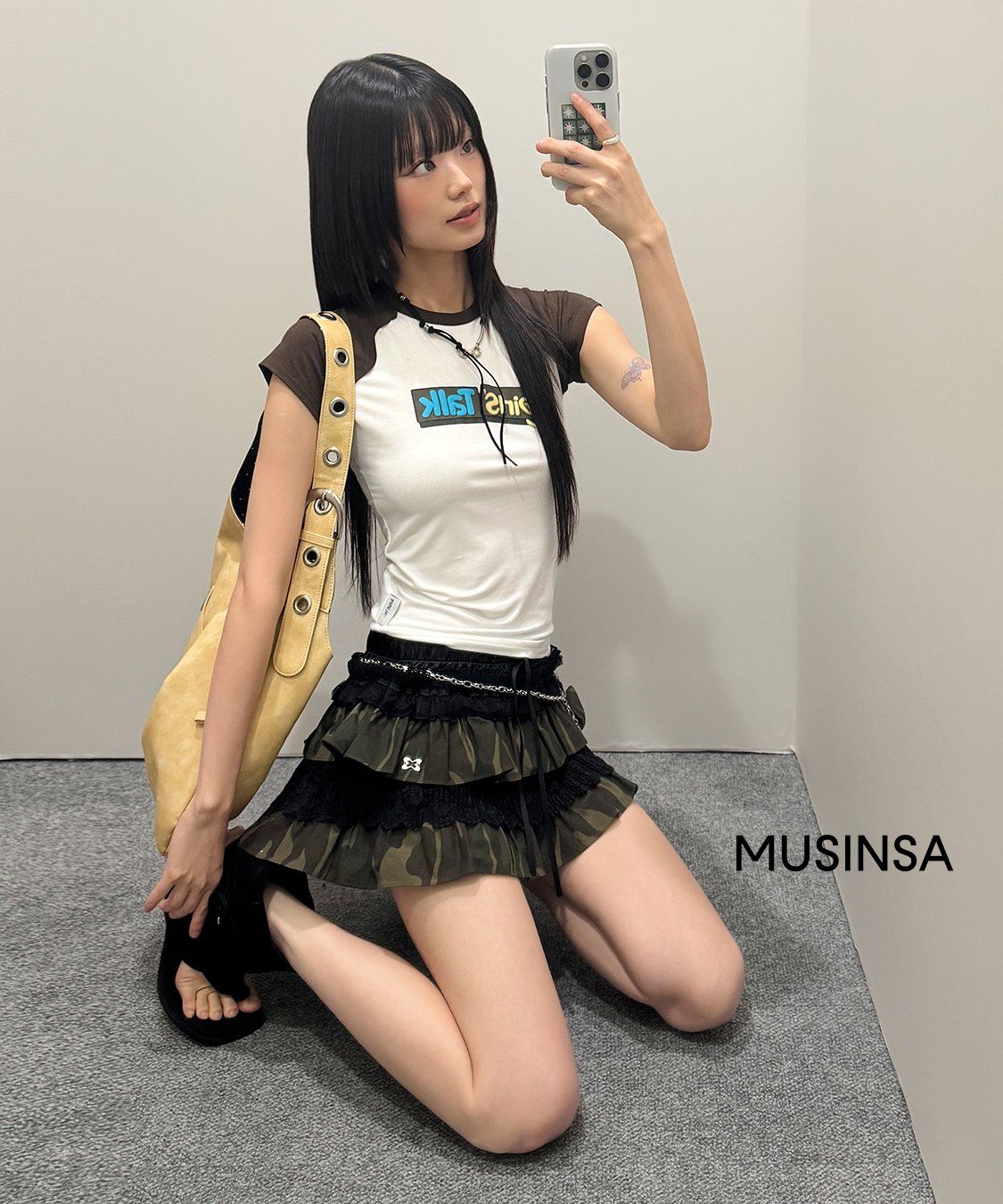셋업이엑스이(SETUP-EXE) TUTU MIX SKIRT PANTS / CAMO - 사이즈