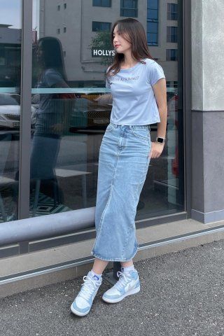 スカート musinsastandardwoman Women's Front Slit Denim Long Skirt Lig MUSINSA | MUSINSA STANDARD WOMAN Women's Front Slit Denim