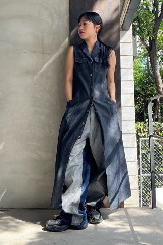 【SCULPTOR】Maxi Sleeveless Denim Coat Indigo Blue MUSINSA | SCULPTOR Maxi Sleeveless Denim Coat Indigo Blue