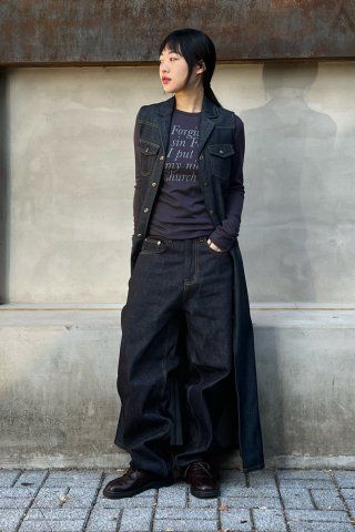 MUSINSA | SCULPTOR Maxi Sleeveless Denim Coat Indigo Blue