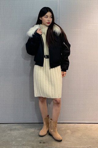MUSINSA公式 | LARTIGENT LX FUR COLLAR JUMPER(KHAKI)