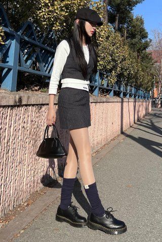 MUSINSA | FANCY CLUB [NF] Stripe layered mini skirt (NAVY)_