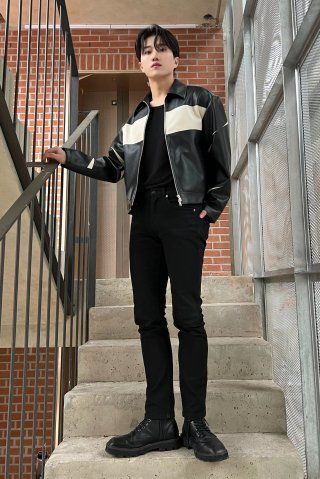 MUSINSA | SPERONE Slit leather jacket (black)