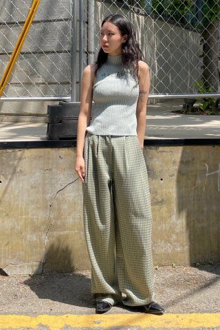 MUSINSA公式 | SCULPTOR Check Pin Tuck Pants Green