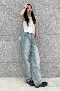 MUSINSA | AVANDRESS BUCKLE WIDE DENIM PANTS WASHING GRAY