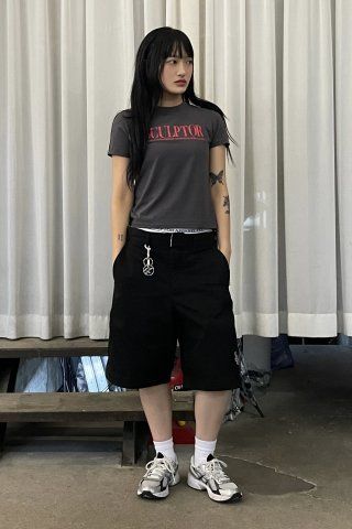 MUSINSA | SCULPTOR Classic Logo Piping Crop Top Charcoal