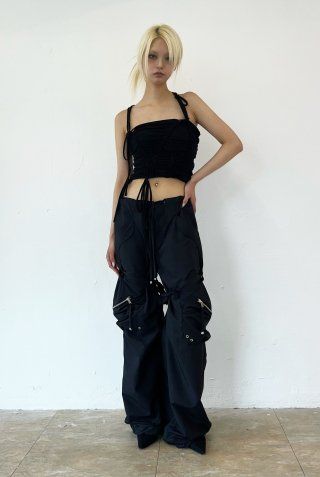 MUSINSA | NACHE CONVEX TIE CARGO PANTS (UNISEX) BLACK