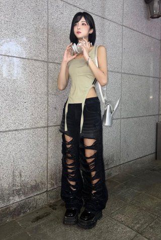 パンツ ROCKCAKE Pia Damage Wide Jeans Black RC23PT01400 MUSINSA | ROCKCAKE Pia Damage Wide Jeans - Black