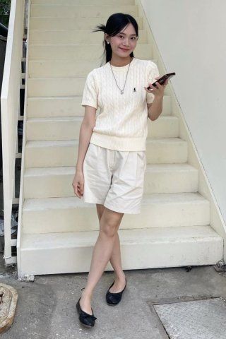 ☆YALE☆ HERITAGE DAN CABLE SHORTSLEEVE ROUND KNIT CITRUS GR MUSINSA | YALE Heritage Dan Cable Short Sleeve Round Knit