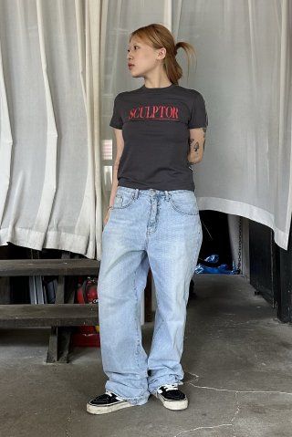 ★SCULPTOR★ Classic Logo Piping Crop Top Charcoal SC23S244C MUSINSA | SCULPTOR Classic Logo Piping Crop Top Charcoal