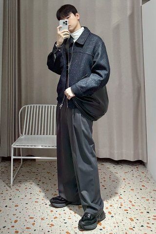 MUSINSA | DRAW FIT Wool collar zip-up blouson jacket [BLACK]