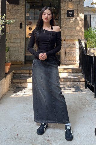 MUSINSA | ETMON String One Off Shoulder T-Shirt, Black