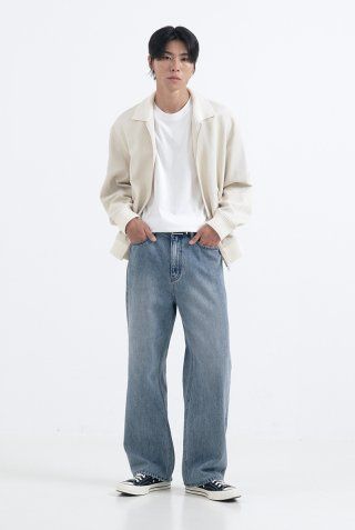【MODERNIF】Half-bending semi-wide denim pants MODERNIF】Half-bending semi-wide denim pants