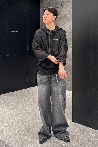 MUSINSA | NOIRER Black Catwashing Wide Denim Pants (Black)