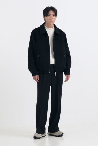 MUSINSA | DRAW FIT Wool collar zip-up blouson jacket [BLACK]