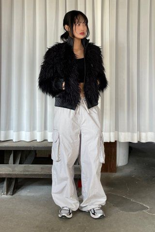 MUSINSA | SCULPTOR Faux Mongolian Shearling Jacket Black
